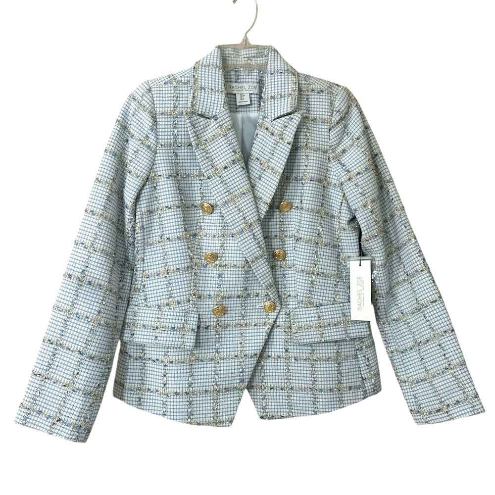 NWT Rachel Zoe Tweed Blazer Blue/White/Gold. SMALL (4 - 6)